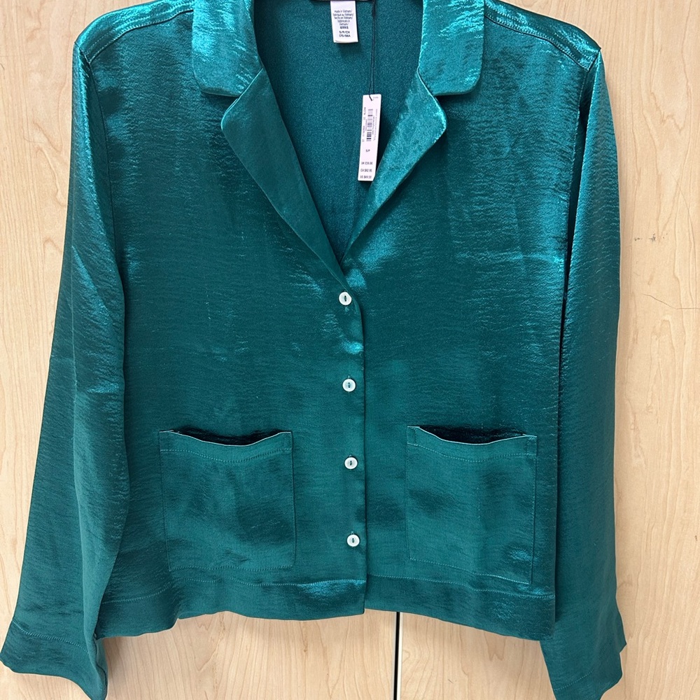 Victoria's Secret Emerald Satin Blouse Short Set S/P NWT